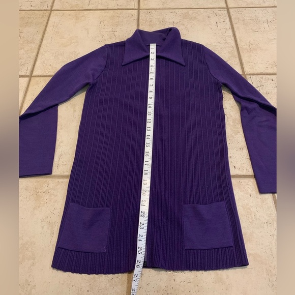 VINTAGE 60s/70s Purple Ribbed Zip-Up Tunic Sweater Dress | Full Zip Coatigan M - Picture 5 of 5